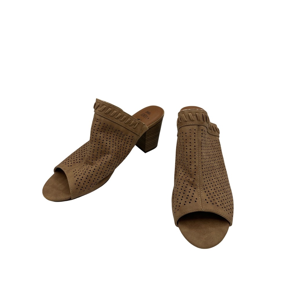 Sonoma Heeled Mules Women Size 10 Tan Good Perforated Open Toe Block Heel Boho